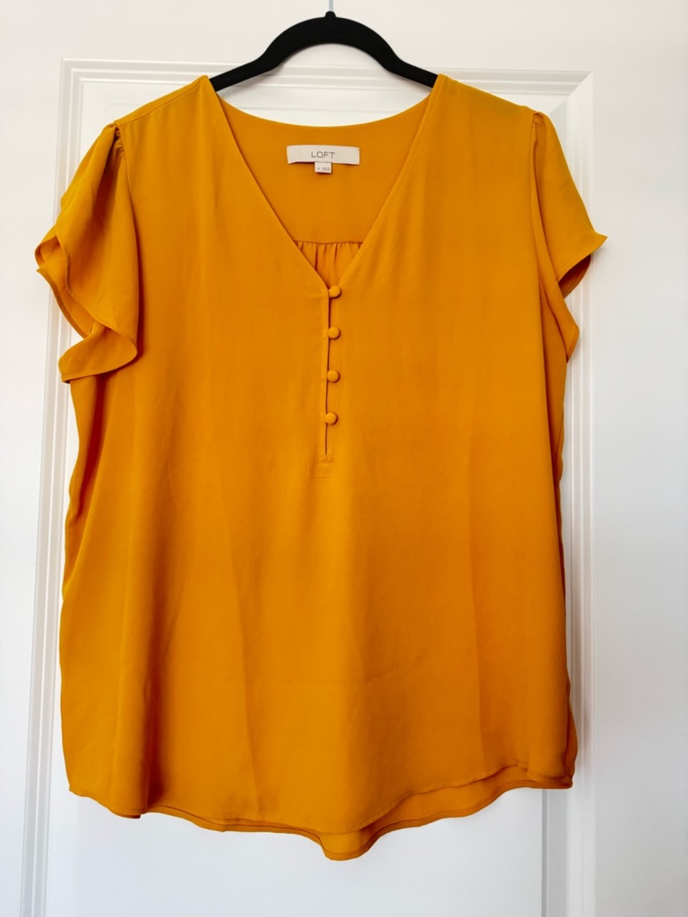 LOFT Mustard V-Neck Button-Front Flutter Sleeve Blouse